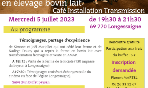« Reprendre une ferme en élevage bovin lait » _ Café installation transmission 5 JUILLET 2023
